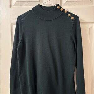 Calvin Klein Dark Green Turtleneck Sweater with Gold Buttons